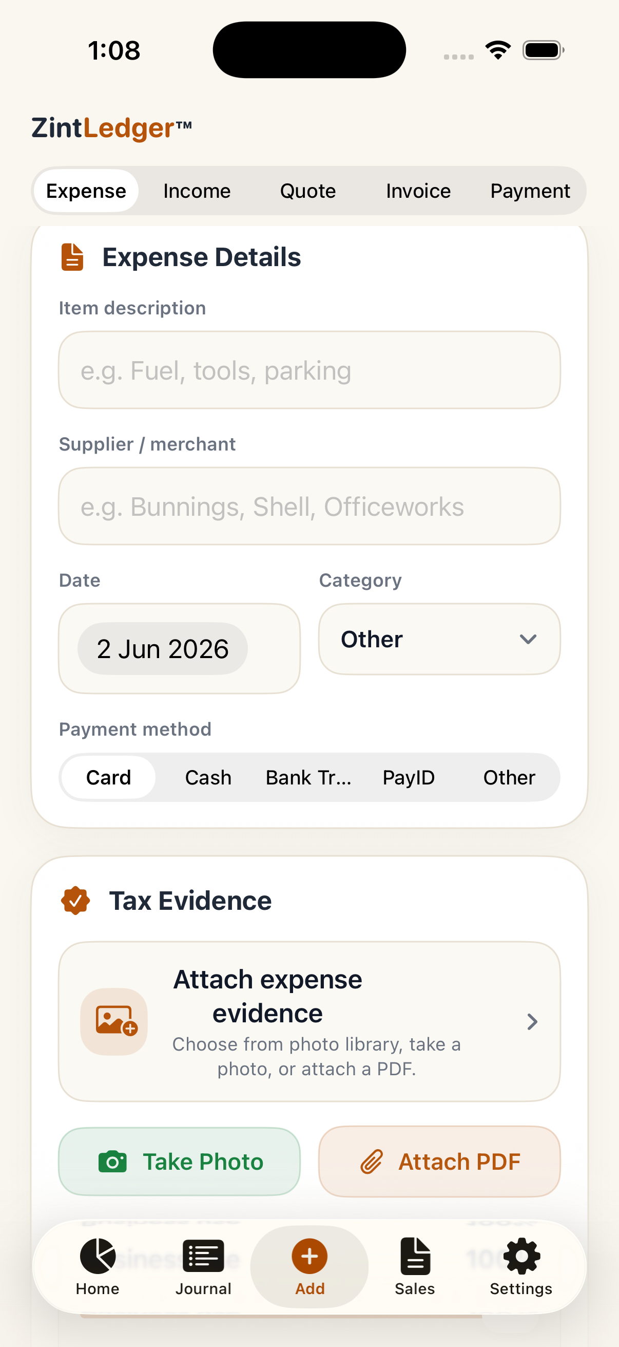 Add an expense screenshot