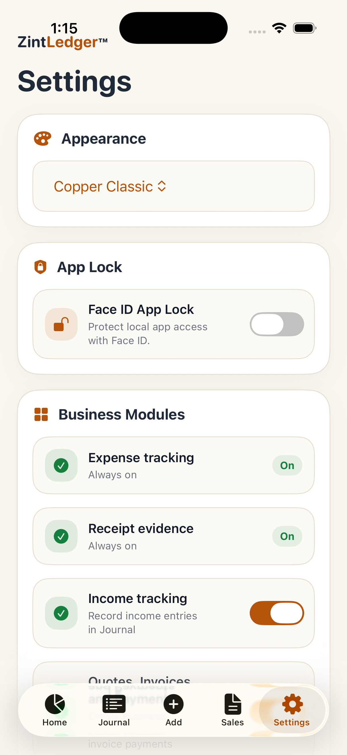 Settings and privacy screenshot